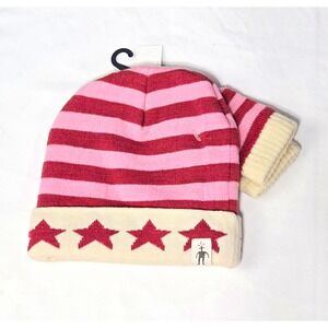 Smartwool Baby Twinkler Beanie & Mittens Set Merino Wool Pink Striped 6-12M